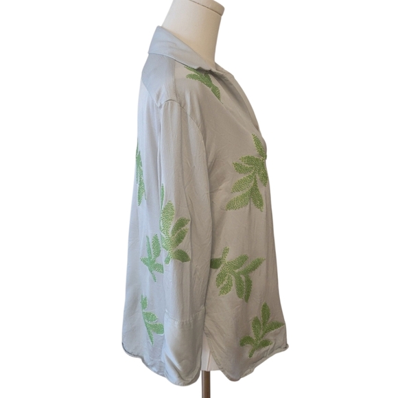 Zara Blue & Green Beaded Blouse Top Size XS - Picture 3 of 5